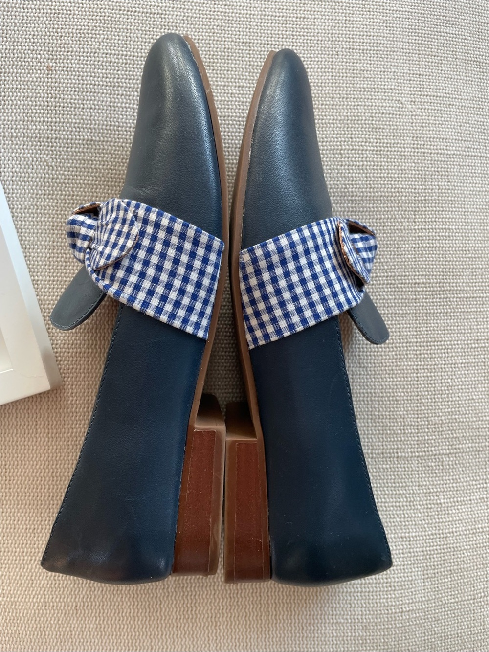 Jack Rogers Navy Leather Flats with Blue-and-White Gingham Bow - Picture 7 of 16
